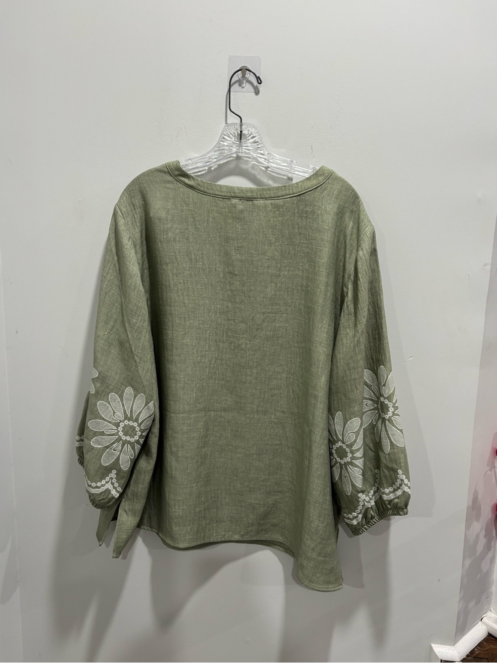 Relaxed Olive Green Embroidered V-Neck Tunic - Picture 3 of 9